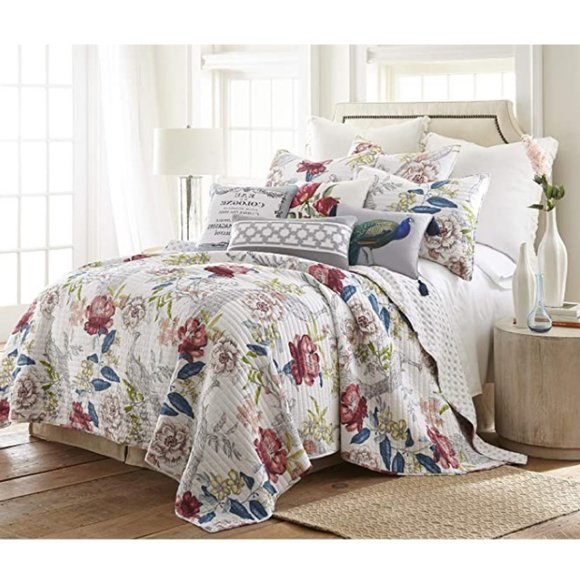 Levtex Home Montecito Floral/Peacock 3-Piece Reversible Full/Queen Quilt Set - Picture 8 of 11